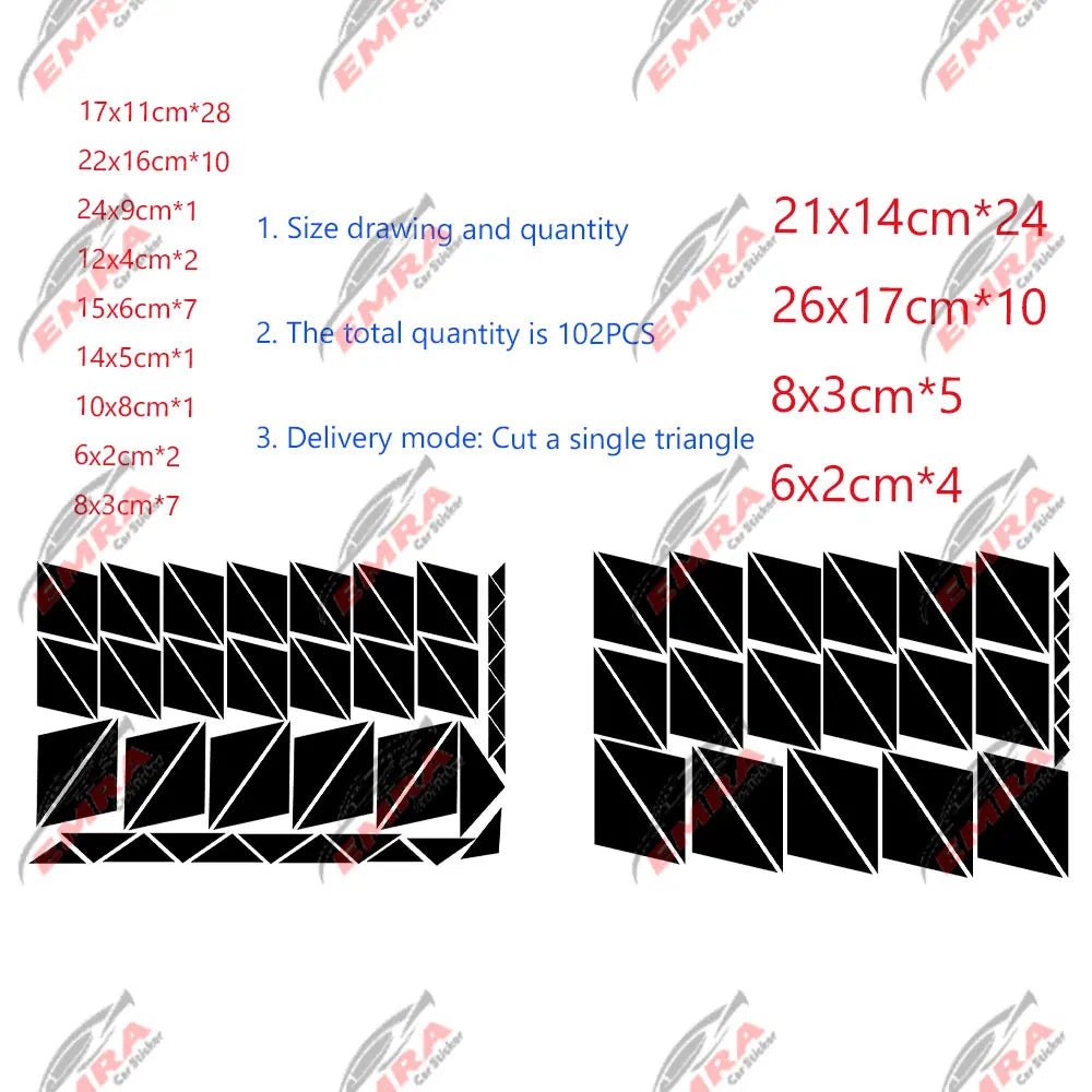 102PCS Angular Shape Sticker For Car Accessories Decoration Side Camouflage Kit Wrap Camo Tuning Styling Waterproof Vinyl Decals