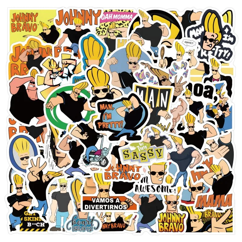 60pcs Johnny Bravo Cartoon Stickers for Luggage, Phone, Skateboard, Computer, Refrigerator