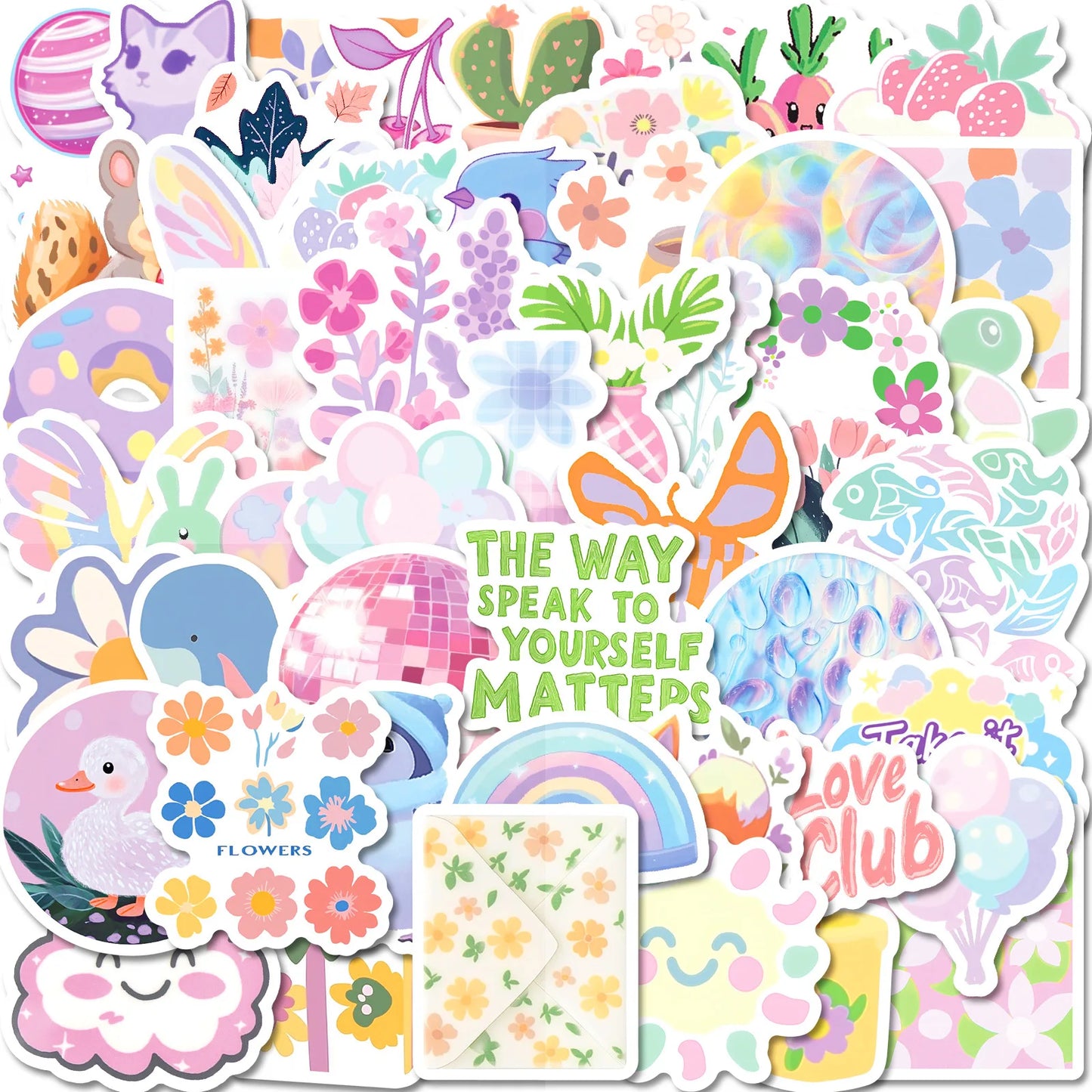 50Pcs Pastel Flower Graffiti Stickers for Helmet, Wall, Desktop Decoration