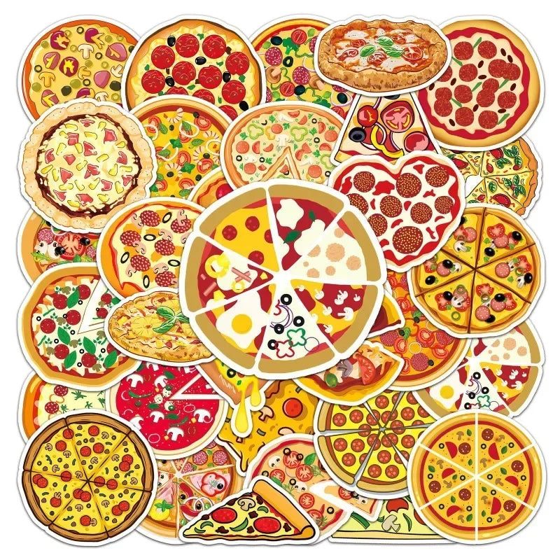 10/50Pcs Colorful Pizza Cartoon Food Personalized Children's Decoration Water Cup Luggage Phone Case Suitcase Waterproof Sticker