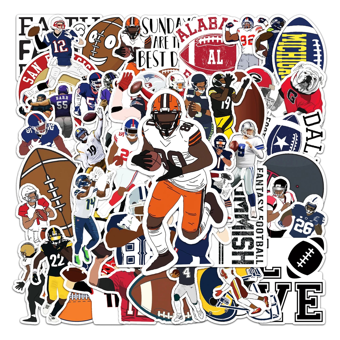50Pcs Rugby Cartoon Waterproof Vinyl Stickers for Skateboard Snowboard