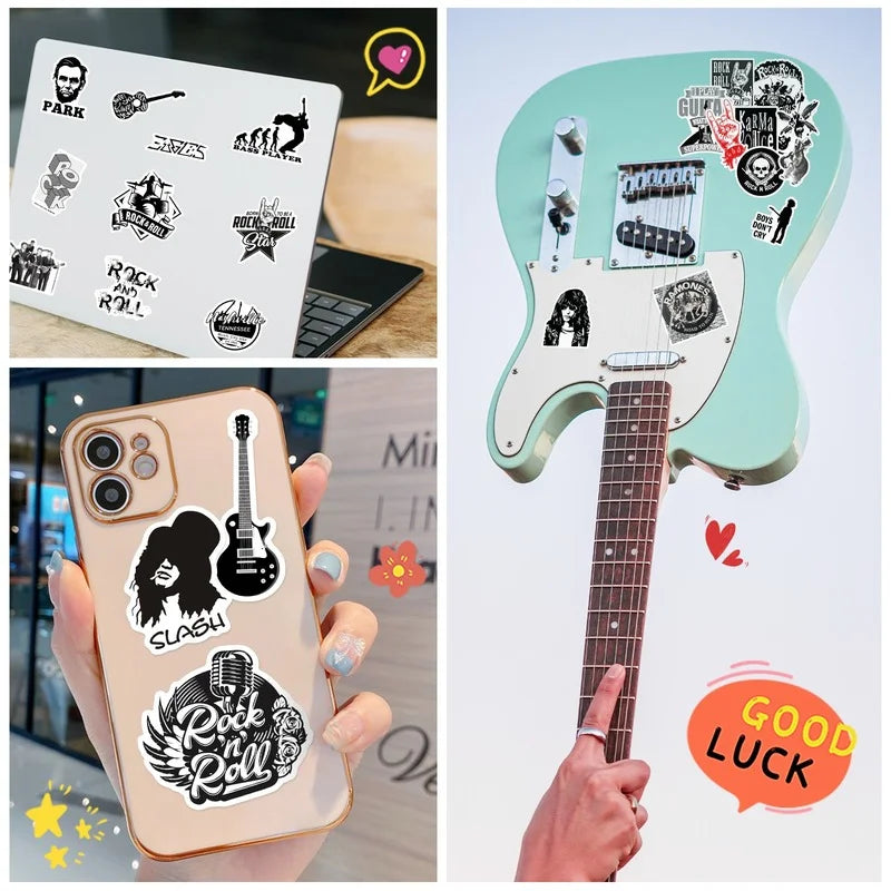 Black and White Metal Rock Music Singer Sticker Packs