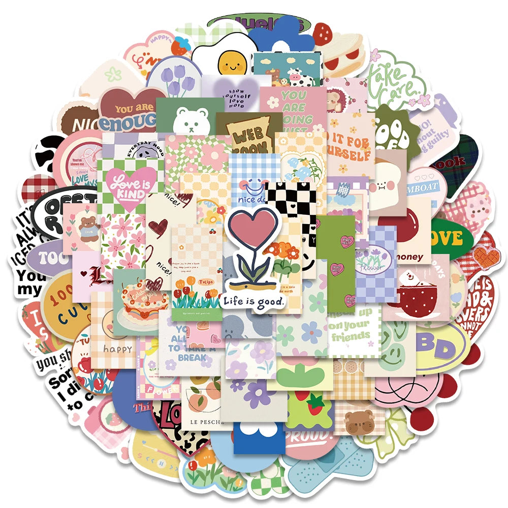 90pcs Mini Size Kawaii Cartoon Flowers Girls Stickers For Laptop Water Bottle Luggage Notebook Waterproof Graffiti Decals