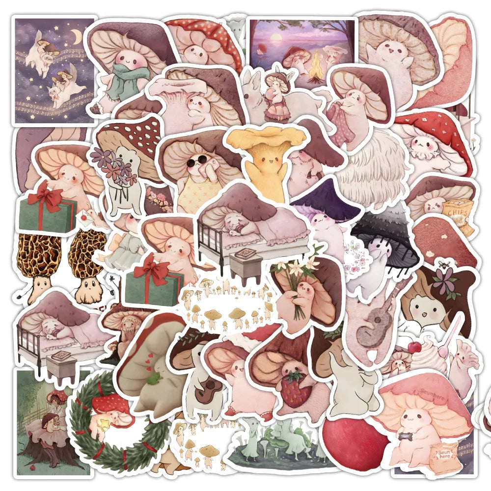 Mushroom Cartoon Stickers 10/30/50pcs Waterproof for Luggage, Car, Laptop, Phone, Kids Toys