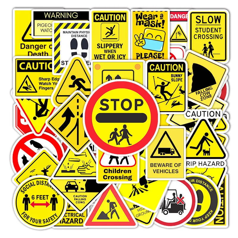 Warning Stickers Danger Skateboard Fridge Guitar Laptop Motorcycle Decals 10/30/50PCS