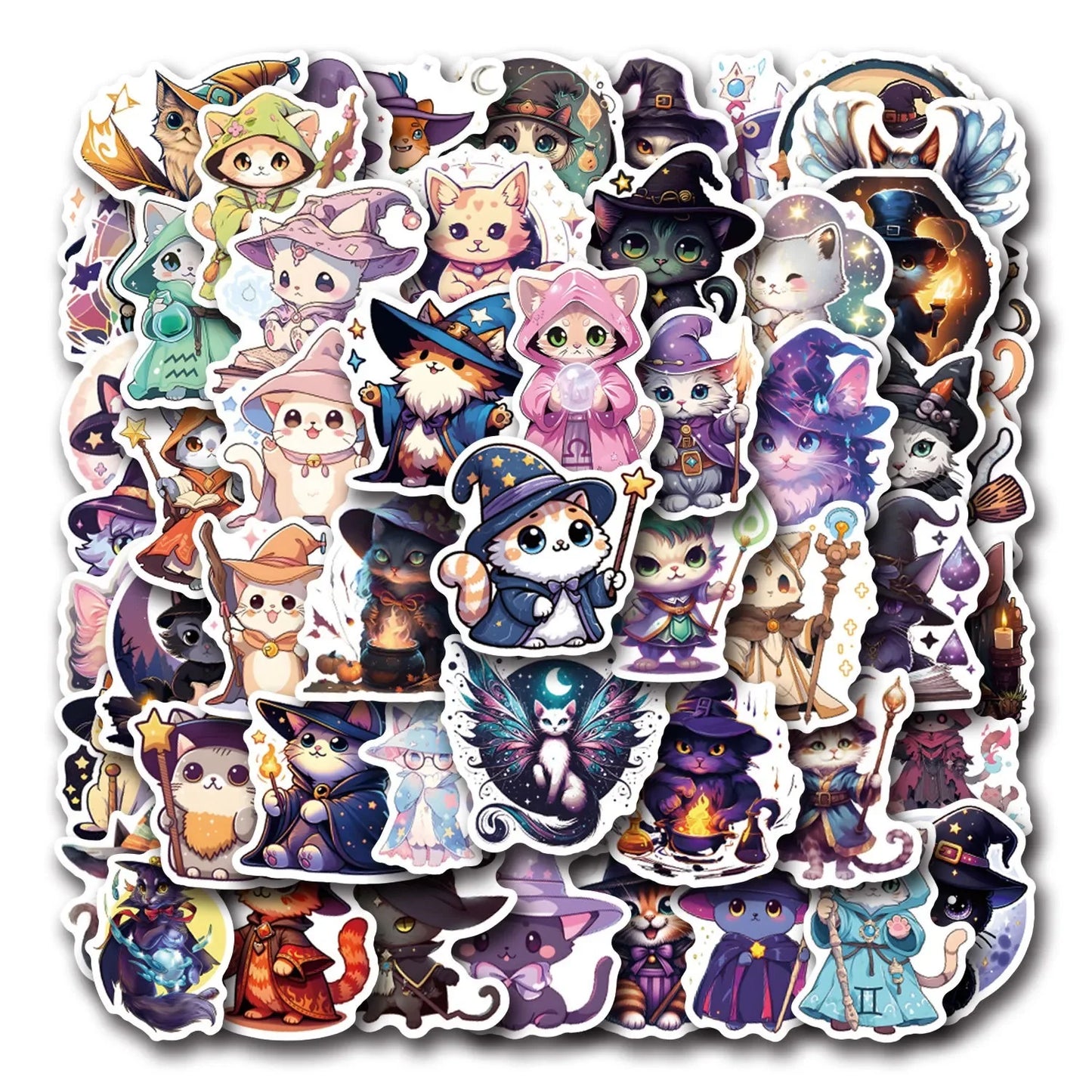 10/55pcs Cute Funny Magic Cat Graffiti Stickers Goth Decals DIY Scrapbook Skateboard Luggage Notebook Diary Graffiti Stickers