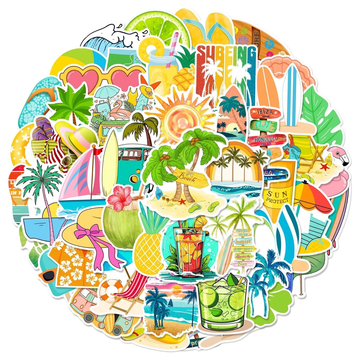 10/50pcs Cute Summer Beach Vacation Aesthetic Stickers Ins Decals Waterproof Scrapbooking Water Bottle Phone Luggage Car Sticker