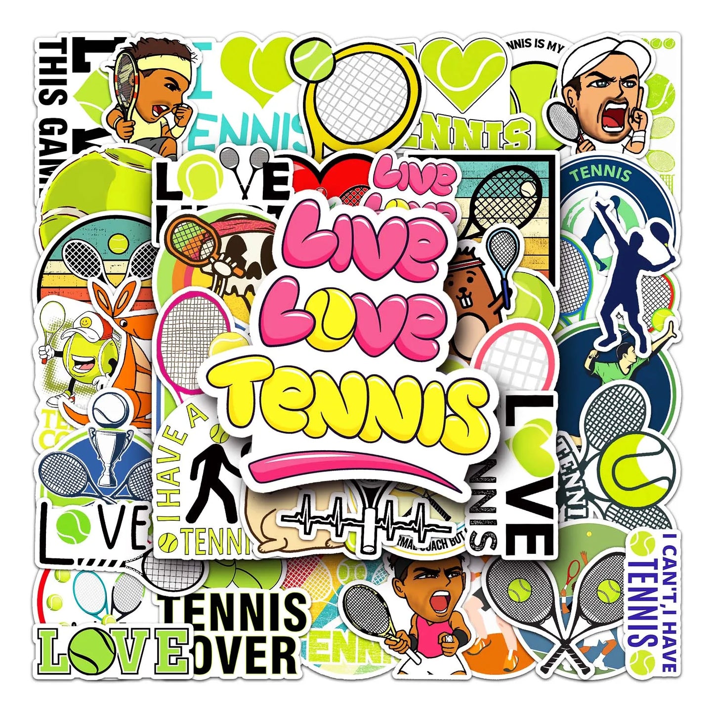50Pcs Tennis Cartoon Waterproof Vinyl Stickers for Skateboard Snowboard