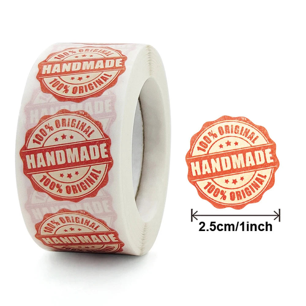 100-500pcs Handmade With Love Sticker For Cake Package Decoration Label Cute Kawaii Thank You Sticker Gift Sticker Red Paper