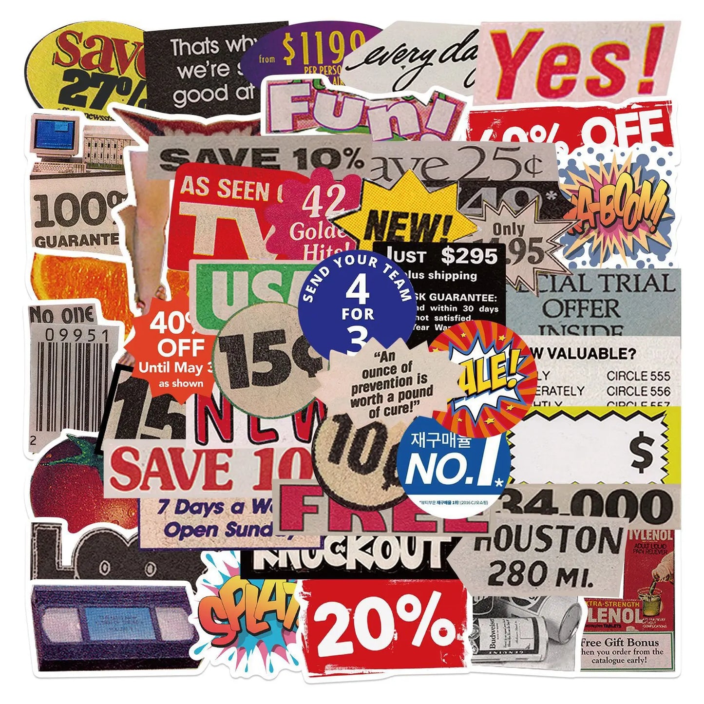 50pcs Retro Pop Graffiti Stickers for Helmet, Wall, DIY Decoration