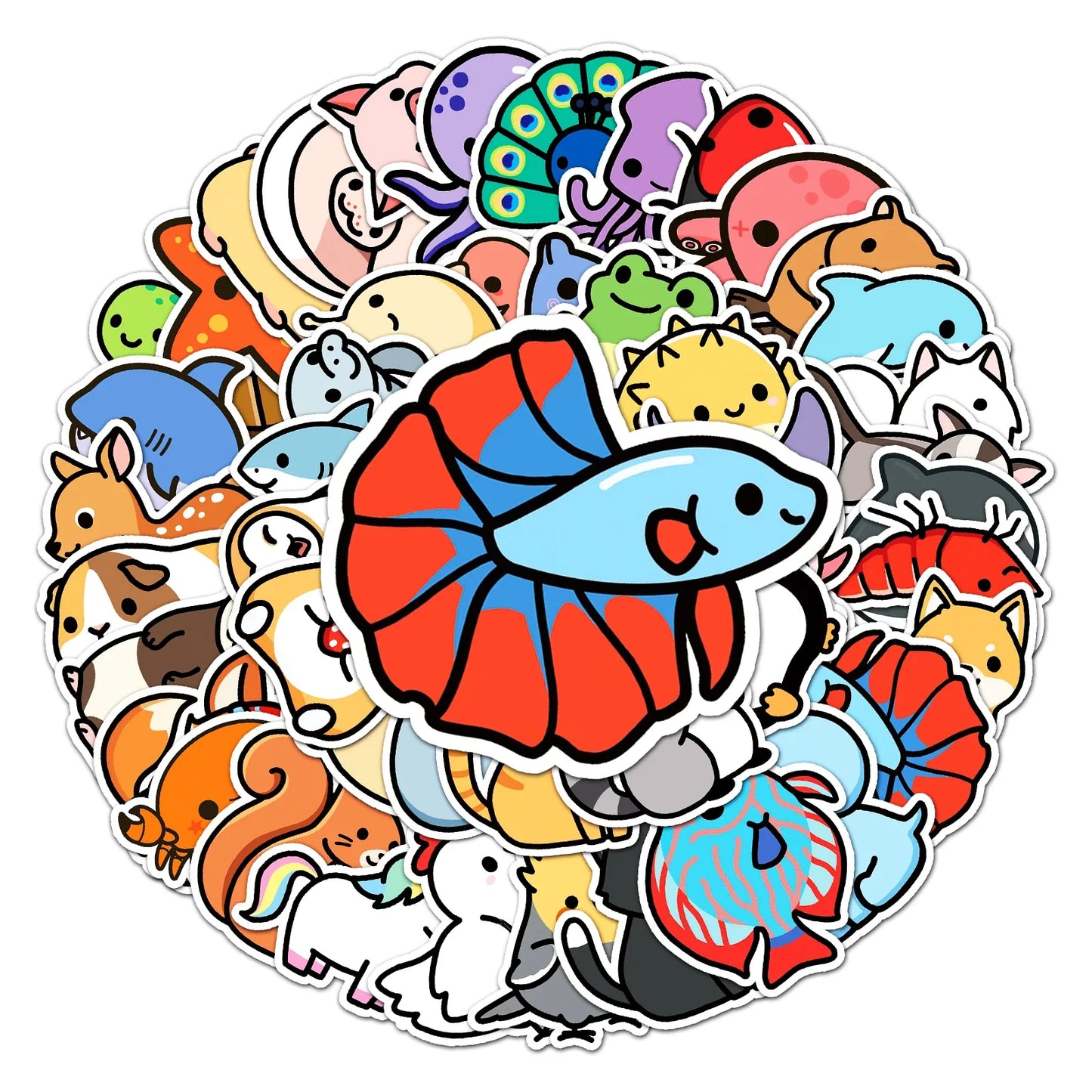 50Pcs Cute Animal Cartoon Waterproof Vinyl Stickers for Skateboard Snowboard