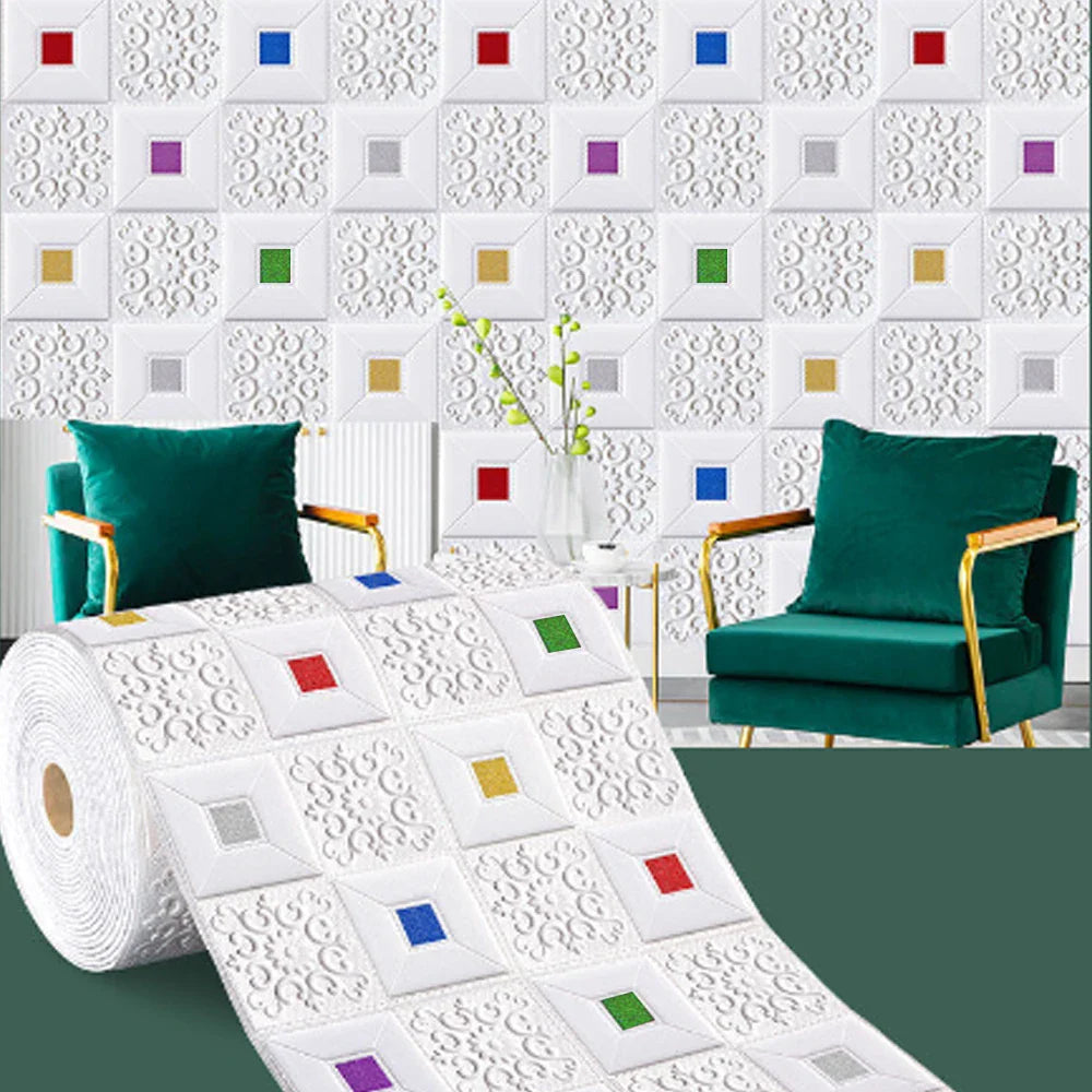 1-10Pcs 70cmx1m 3D Self-adhesive Foam Panel Wallpaper waterproof and moisture-proof ceiling Sticker room Bedroom Home Decoration