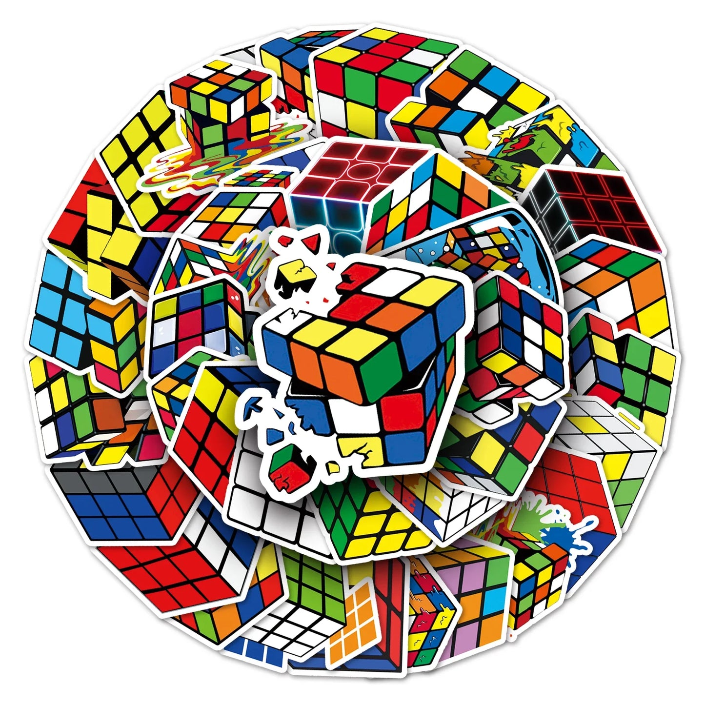 50Pcs Magic Cube Cartoon Waterproof Vinyl Stickers for Skateboard Snowboard