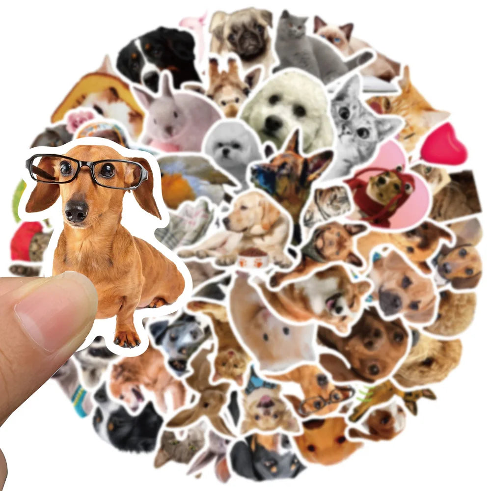 52pcs Cute Dogs Cats Animal Stickers For Luggage Laptop Water Bottle Vinyl Waterproof Graffiti Bicycle Car Decals Kids Toy