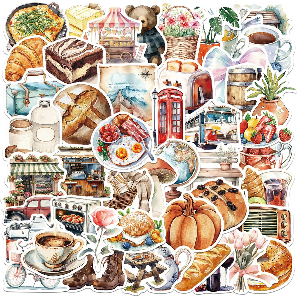 Mixed Food Travel Stickers for DIY Decor: Suitcase, Water Bottle, Phone, Laptop, Scrapbooking (10/25/50pcs)