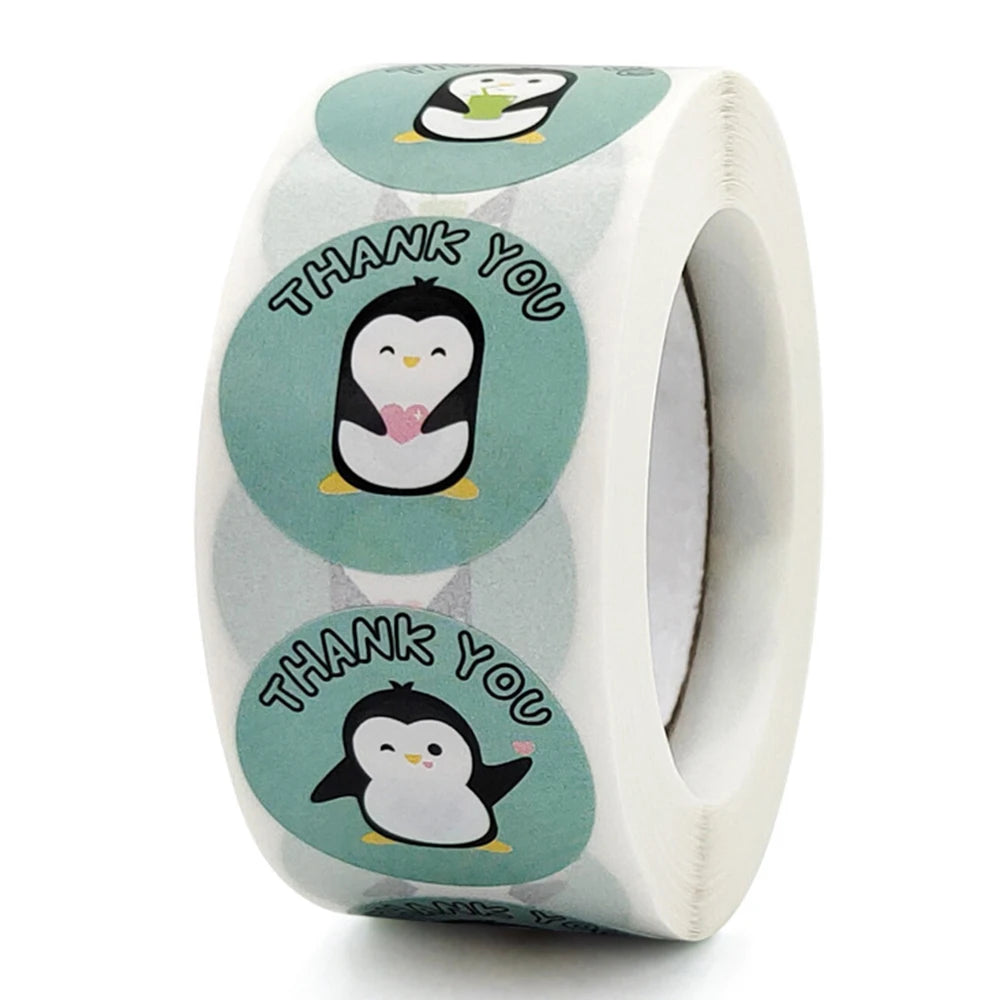 100-500pcs Round Cartoon Label Stickers Paper Cute Thank You Stickers for Baking Packaging Seal Labels Stationery Stickers