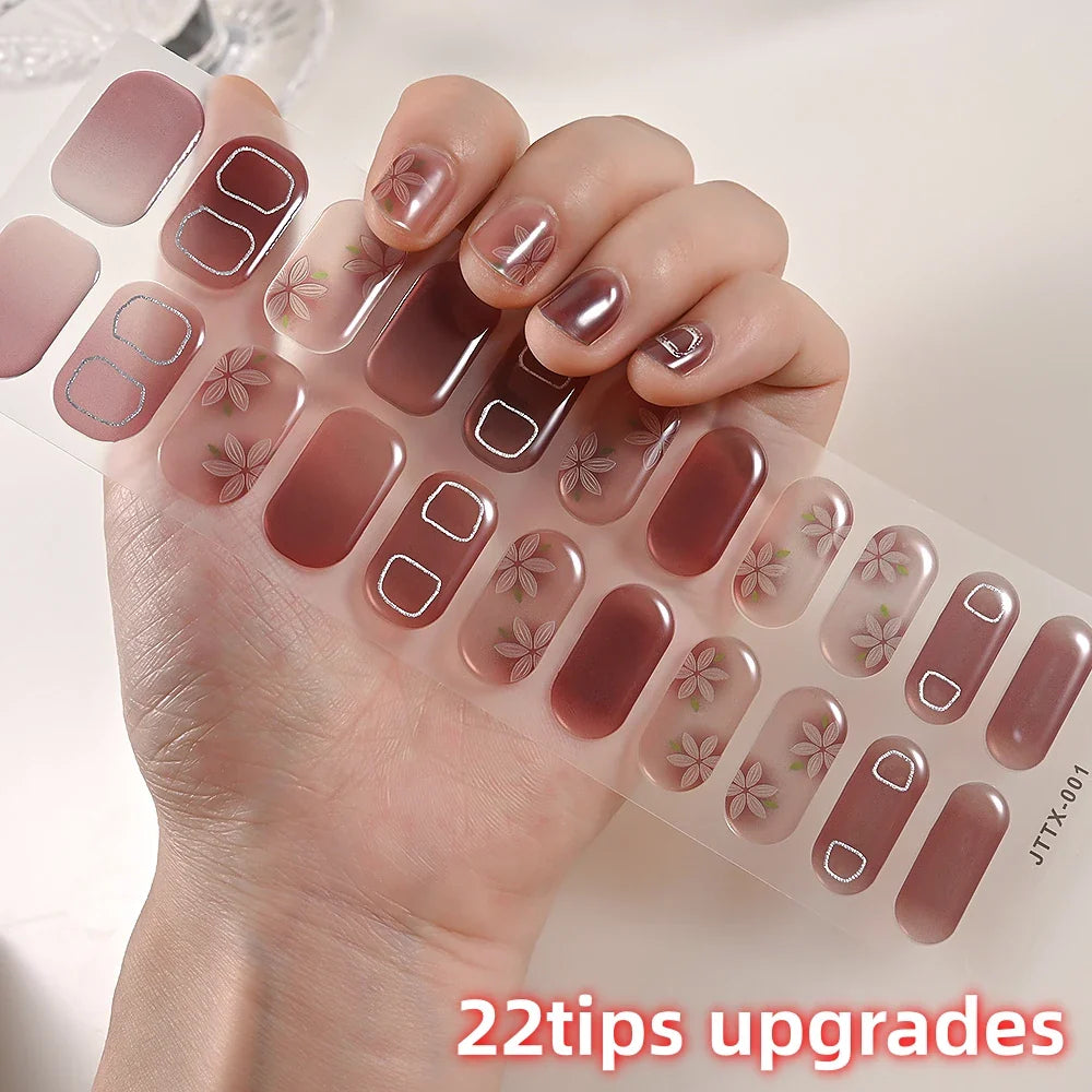 3D UV Gel Nail Wraps: Floral Gradient Adhesive Stickers
