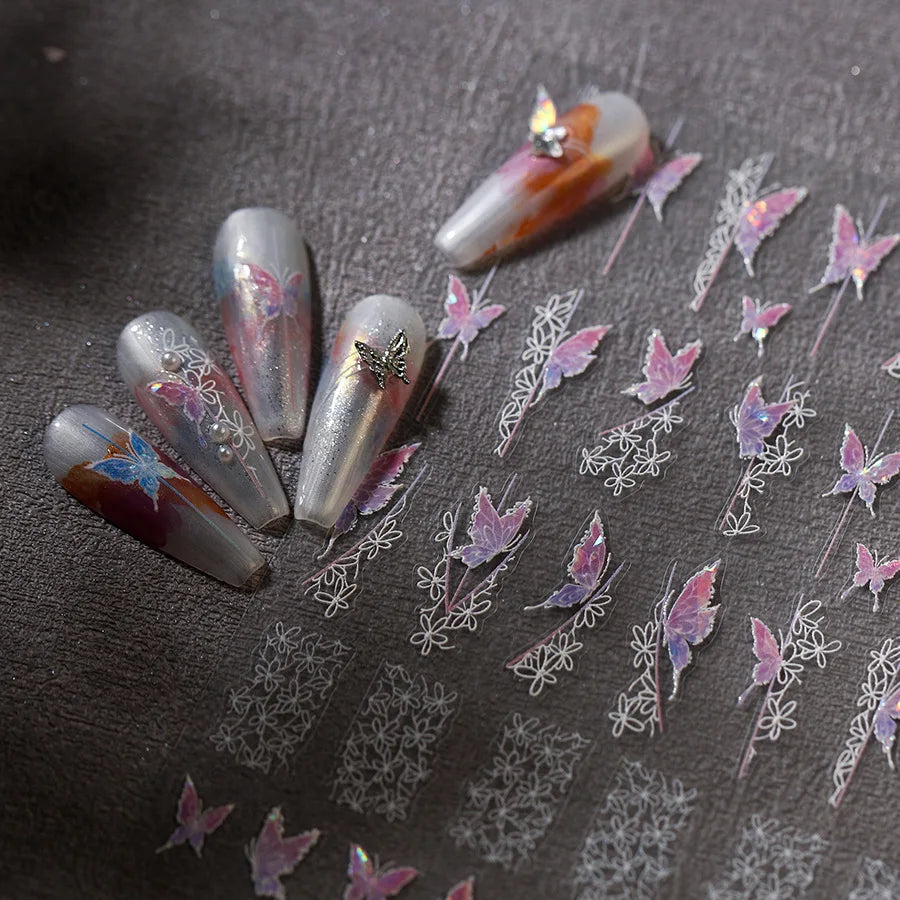 Butterfly Floral Lace Nail Art Stickers Decals
