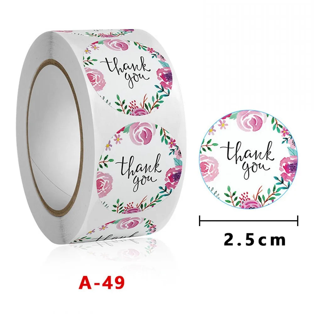 50-500pcs Labels Roll Flower Thank You Stickers 1inch Adhesive Labels Stickers for Gift Decoration Stationery Wrapping Supplies