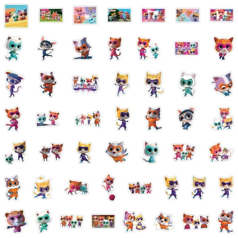 50pcs Super Kitties Stickers for Luggage, Stationery, Water Cup, Car, Phone, Scooter, Laptop, Refrigerator