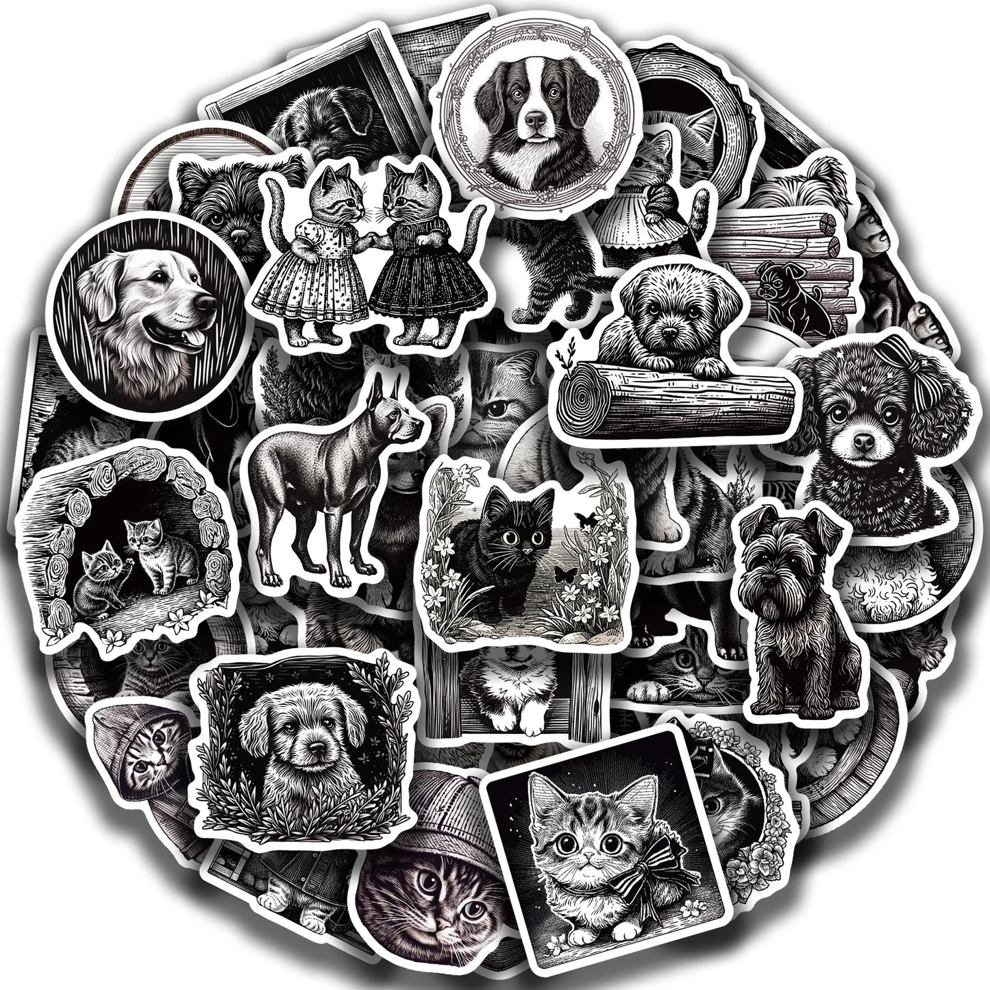 50pcs Cute Animal Stickers: Cats & Dogs for Laptops