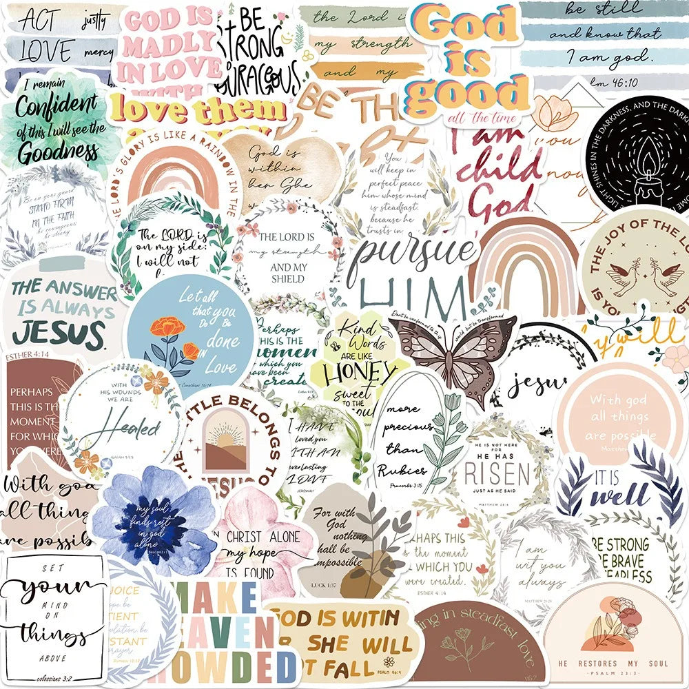 50pcs Christian Bible Stickers for Laptops, Water Bottles, Phones, Kids Toys
