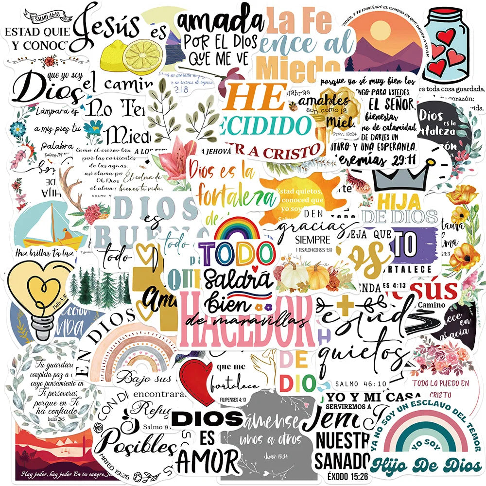 Spanish Bible Cartoon Stickers for Phone Laptop Luggage Skateboard Kids