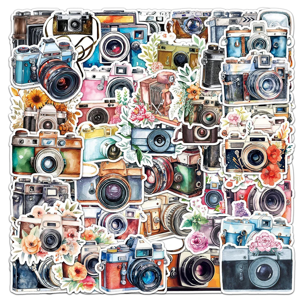 Vintage Cartoon Camera Stickers Decals for Laptop Phone Luggage Stationery
