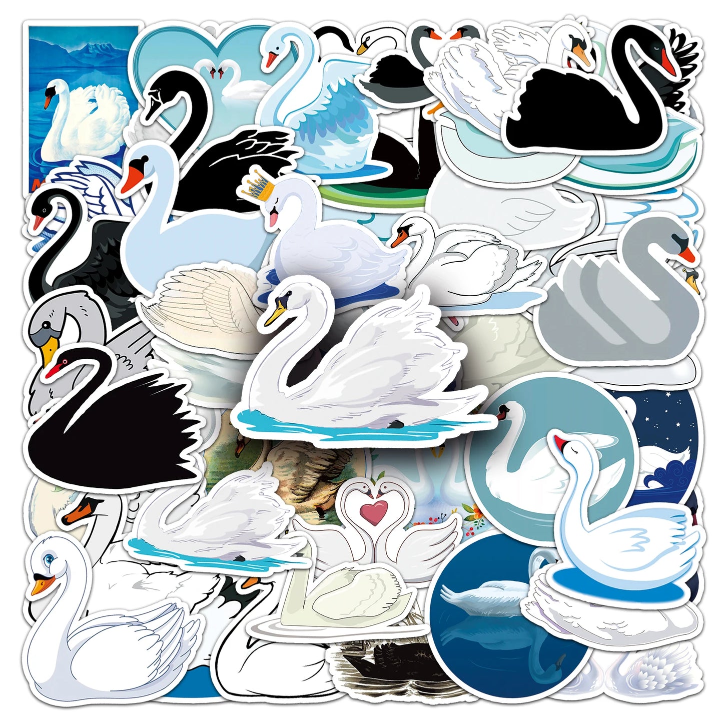 50Pcs Swan Cartoon Waterproof Vinyl Stickers for Skateboard Snowboard