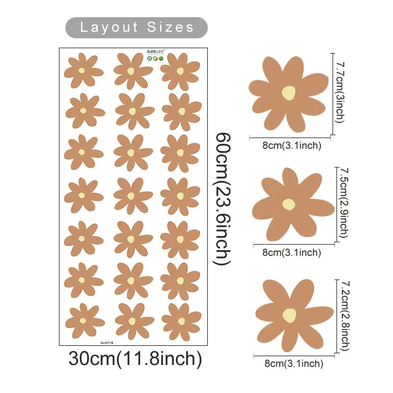 Boho Green Daisy Wall Stickers Kids Room Nursery Decals