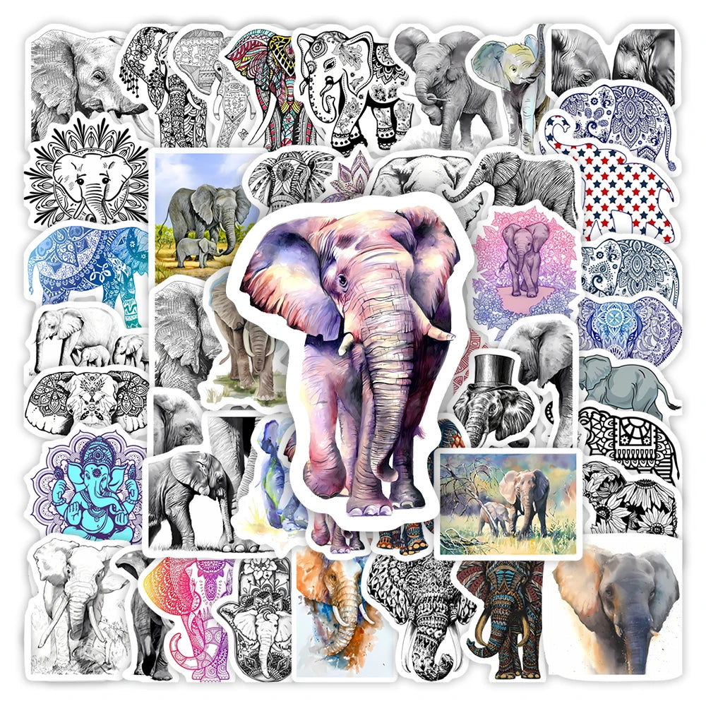 Elephant Illustration Art Stickers Aesthetic DIY Toys Gift Decorative Decal for Scrapbook Laptop Phone Luggage Bottle Waterproof