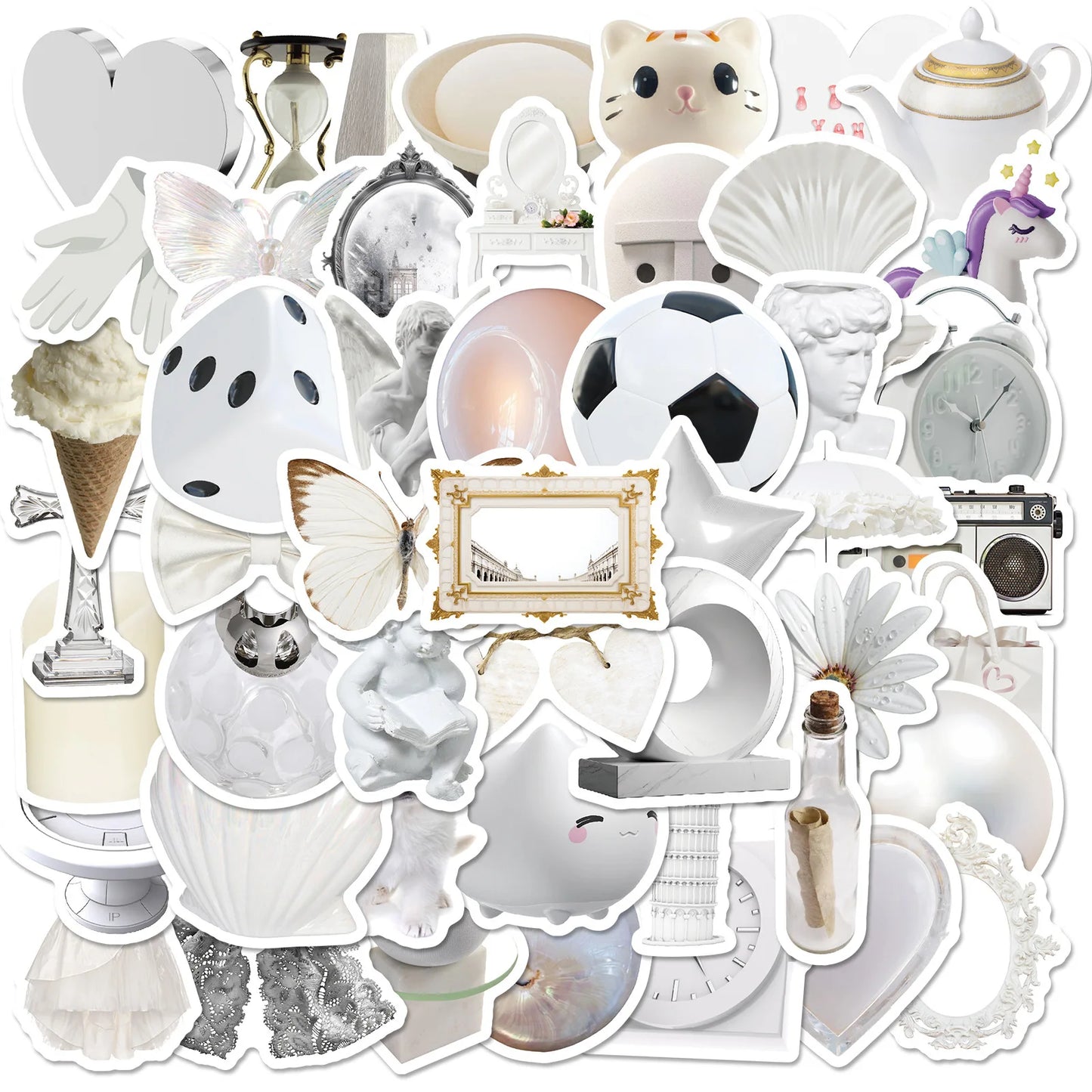 White Stickers Set for DIY Decor: Home, Stationery, Suitcase, Water Bottle, Phone, Laptop, Scrapbooking