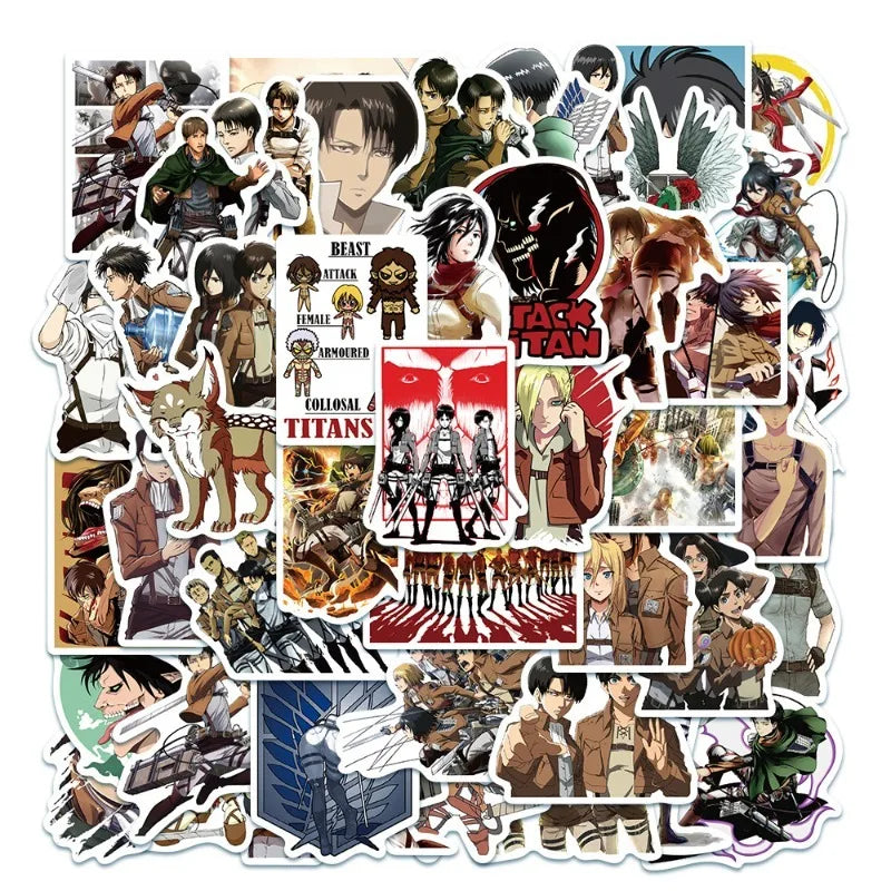 Attack on Titan Anime Stickers 50PCS for Luggage, Water Cup, Phone, Laptop, Car, Scooter, Refrigerator Decoration