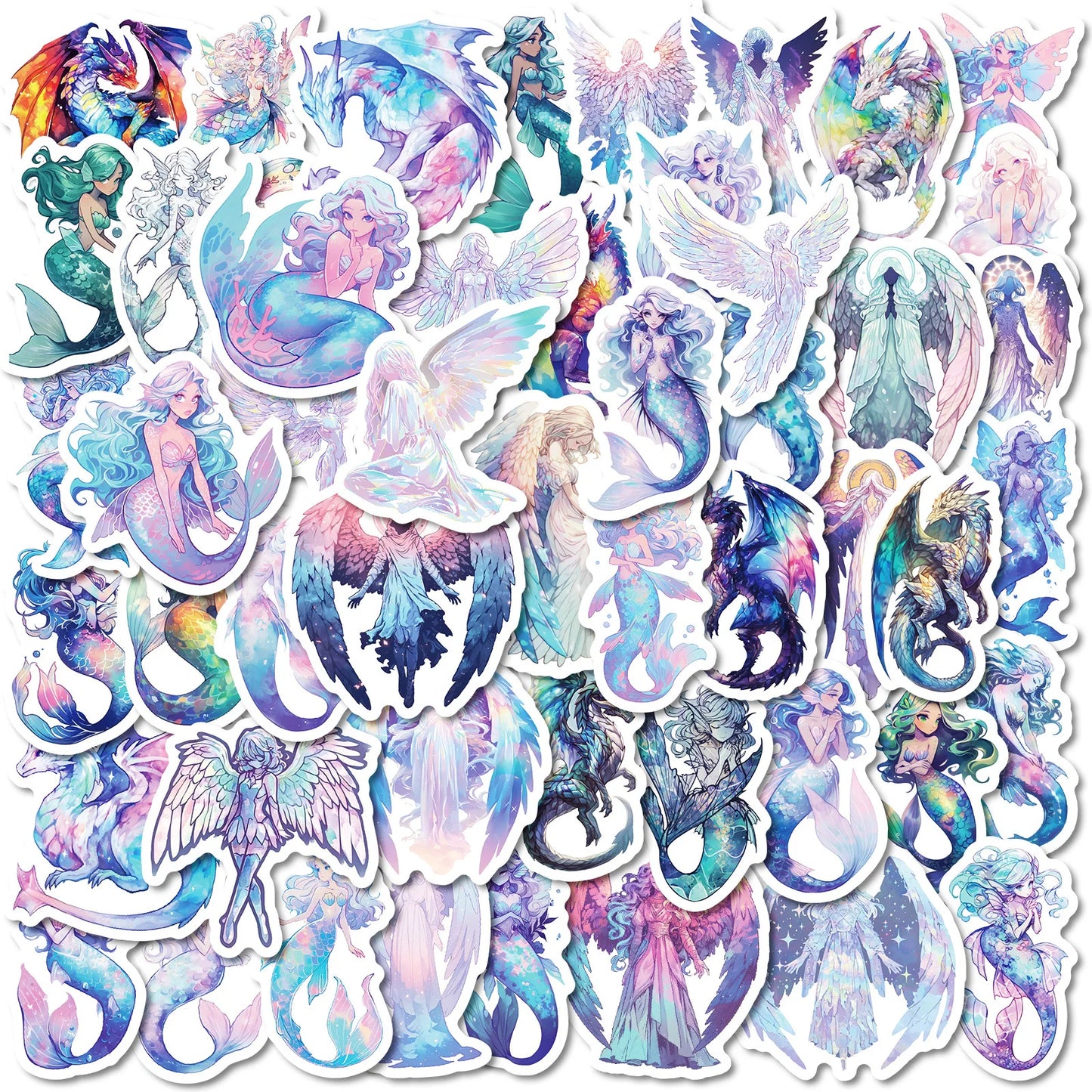 50Pcs Cartoon Angel Mermaid Stickers for Helmet Wall DIY Decoration