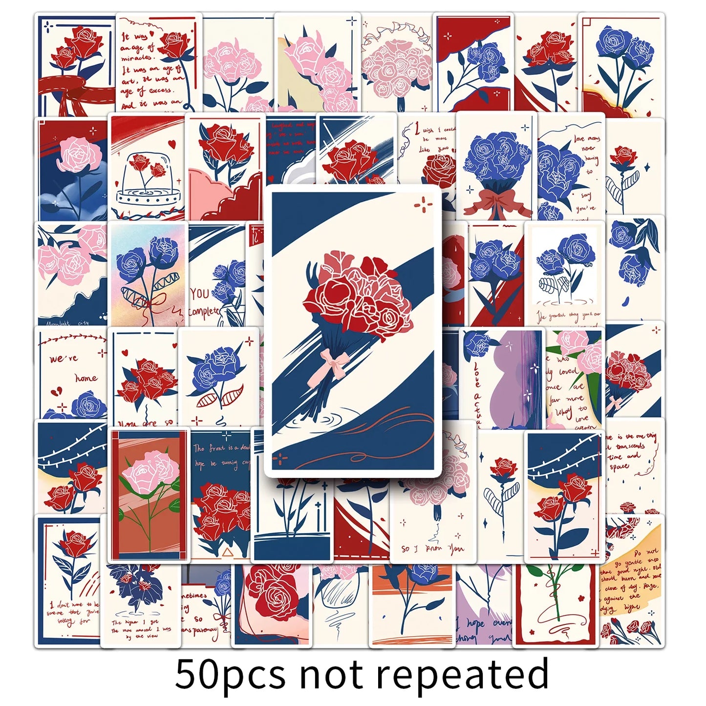 50Pcs Cute Flower Bookmark Waterproof Vinyl Stickers