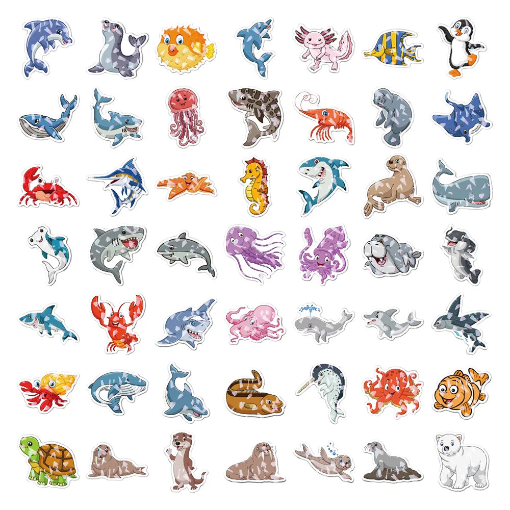 10/30/50/100PCS Cool Holographic Kawaii Animal Stickers Scrapbook Suitcase Phone Laptop Bike Guitar DIY Waterproof Toys Decals