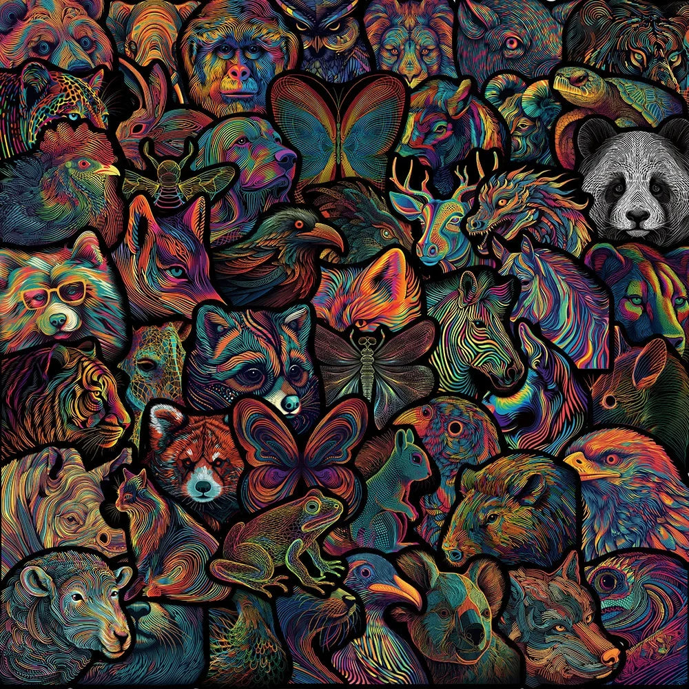 10/50pcs Cool Psychedelic Dark Art Line Animals Stickers Aesthetic Decals DIY Skateboard Guitar Laptop Motorcycle Sticker
