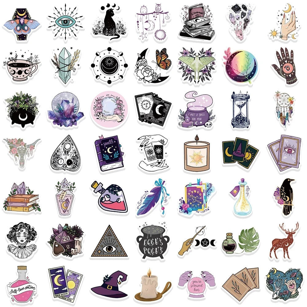 10/30/50/100PCS Bohemian Apothecary Lucky Crystal Witch Art Sticker Packs