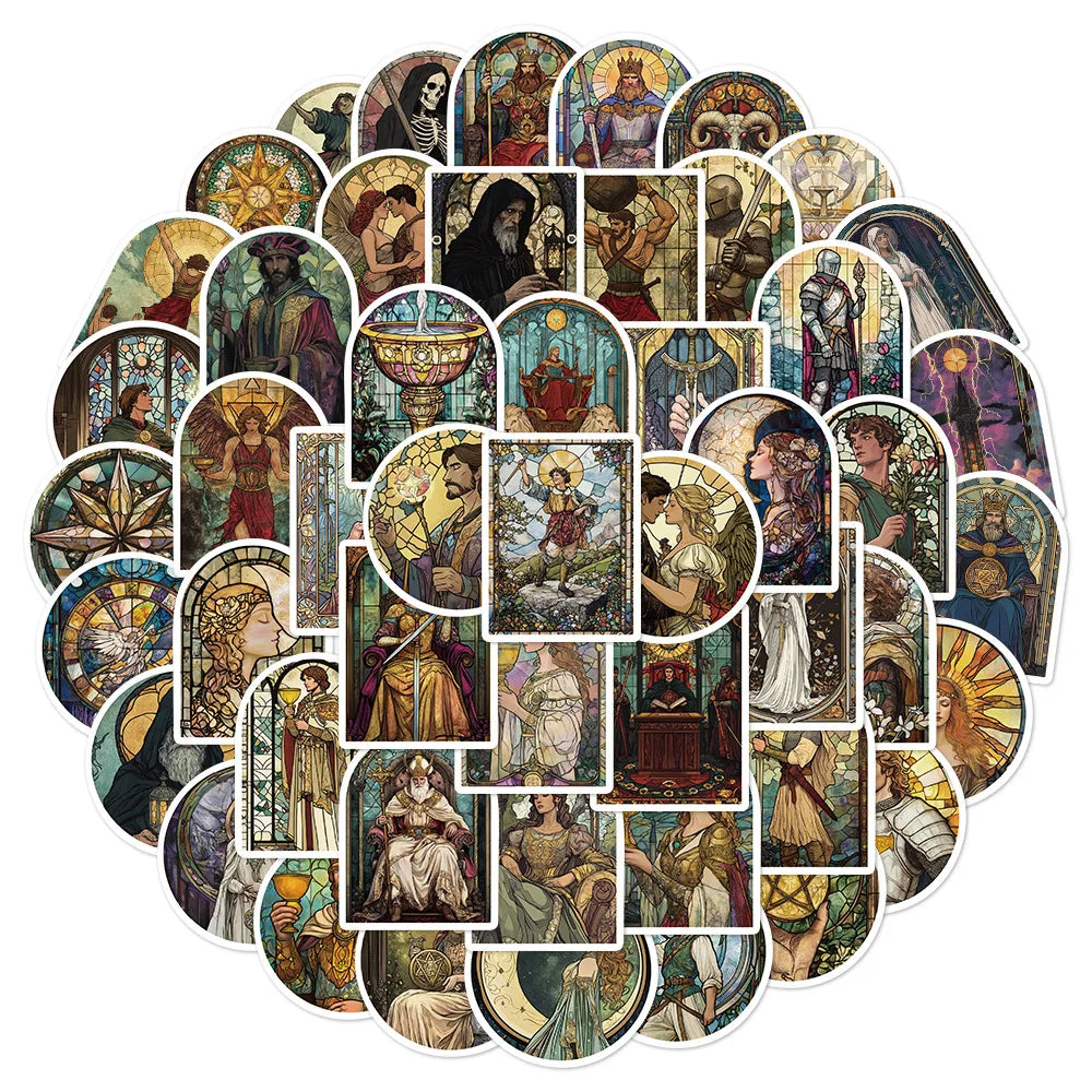 Stained Glass Tarot Stickers: 10/30/50PCS for Phone, Laptop, Luggage, Skateboard, DIY, Kids