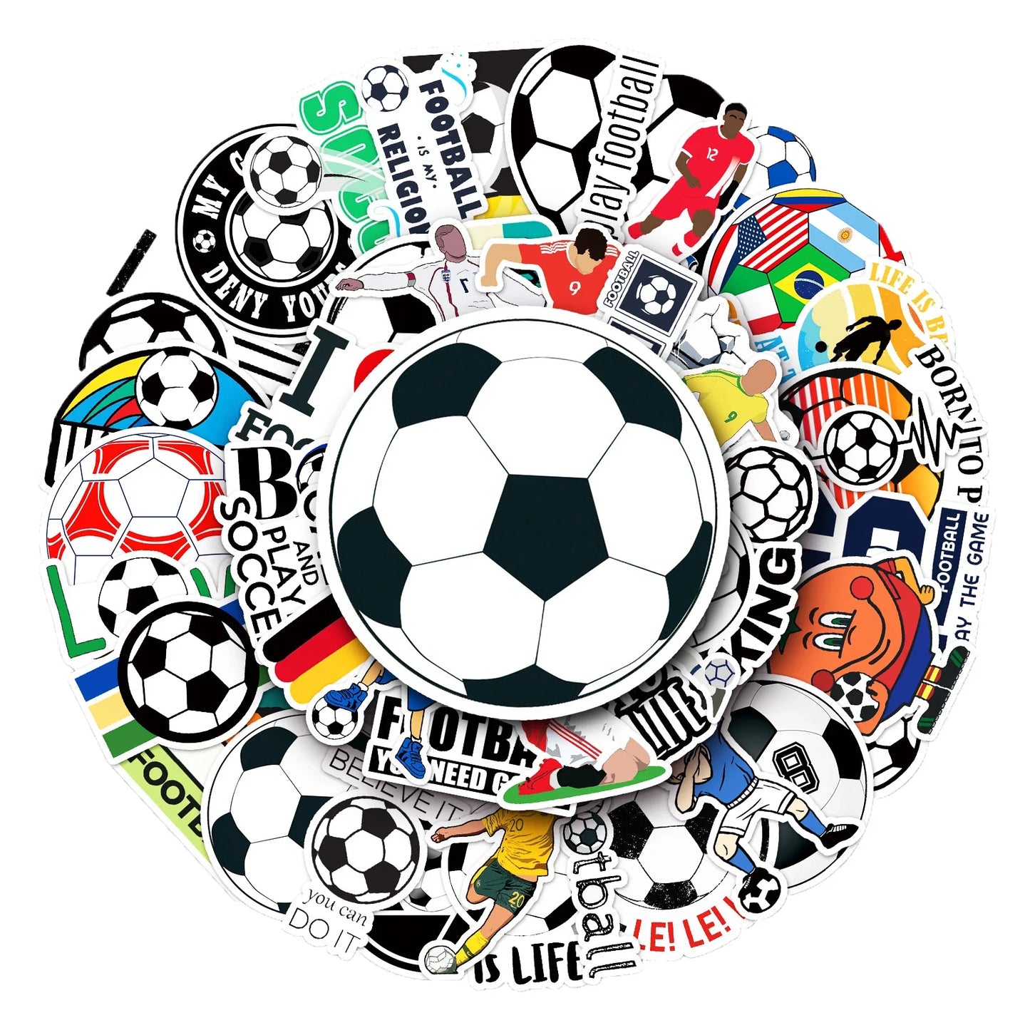 Cool Soccer Stickers for Laptop, Phone, Guitar, Skateboard, Car - Waterproof Decor, 10/30/50pcs