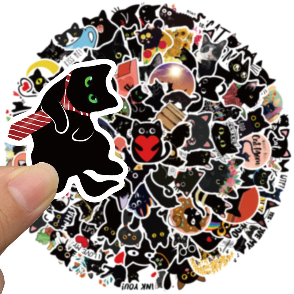 50/100pcs Cute Cartoon Black Cat Animal Stickers For Kids Waterproof Graffiti Phone Guitar Water Bottle Laptop Decals