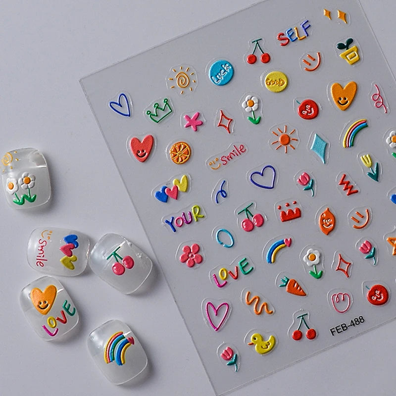 Jelly Tulip Heart Nail Art Stickers 5D Embossed Relief Decals