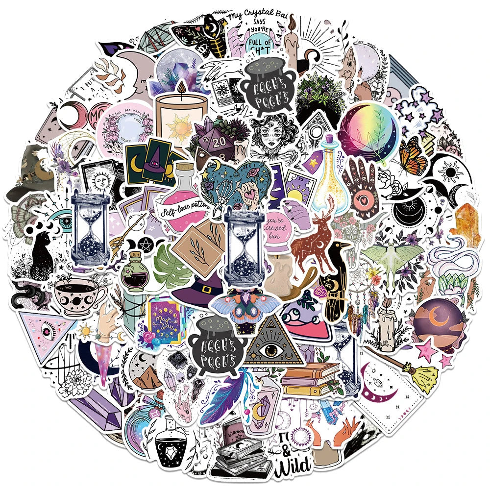 10/30/50/100pcs Boho Witchy Apothecary Stickers Witch Tarot Goth Decals Laptop Luggage Phone Waterproof Toy Sticker for Kid Girl