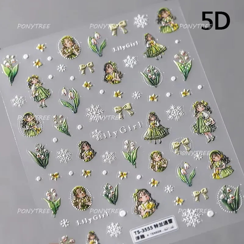 Pink Lily Valley 5D Nail Art Stickers Decals