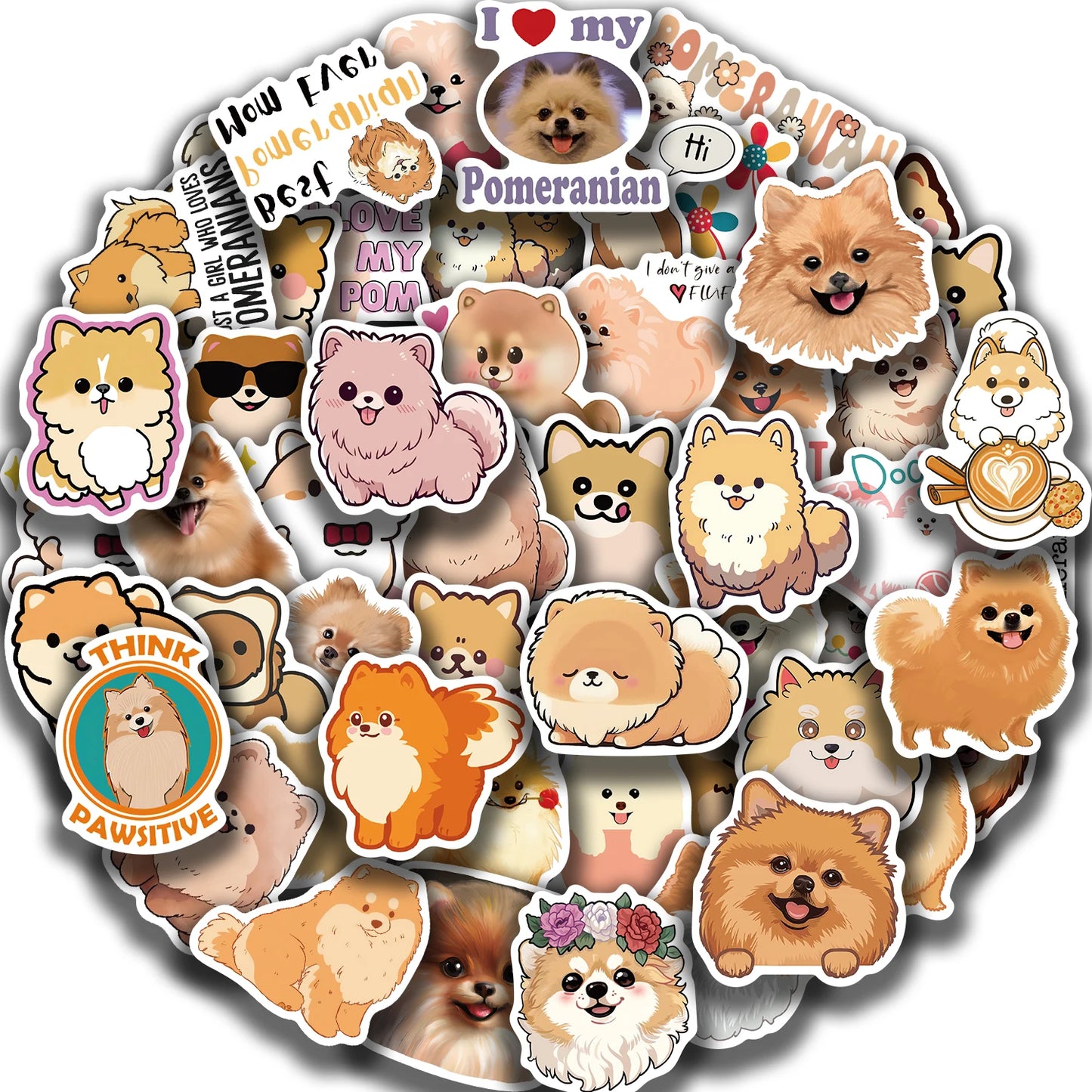 50 Pomeranian Dog Stickers: Cute, Waterproof, Graffiti