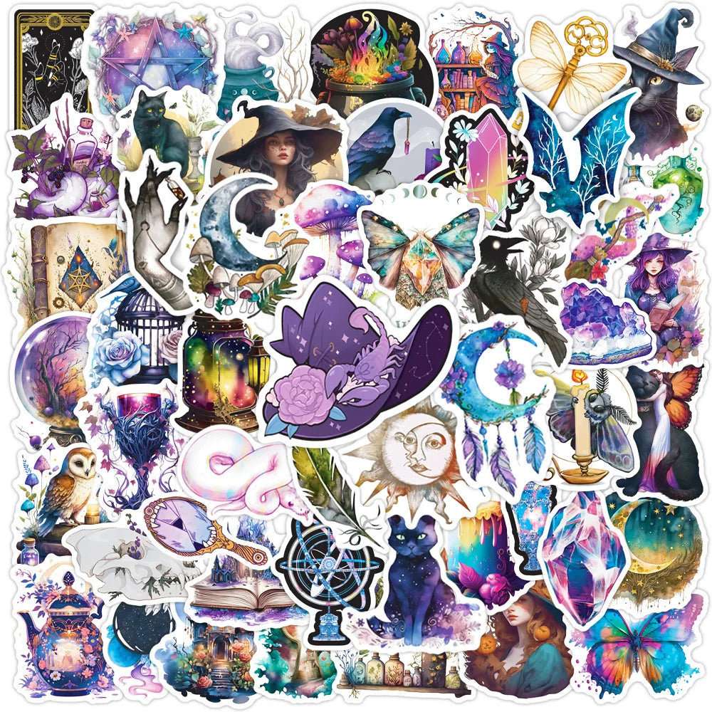 50pcs Gothic Witch Graffiti Stickers for Helmet, Wall, DIY Decoration