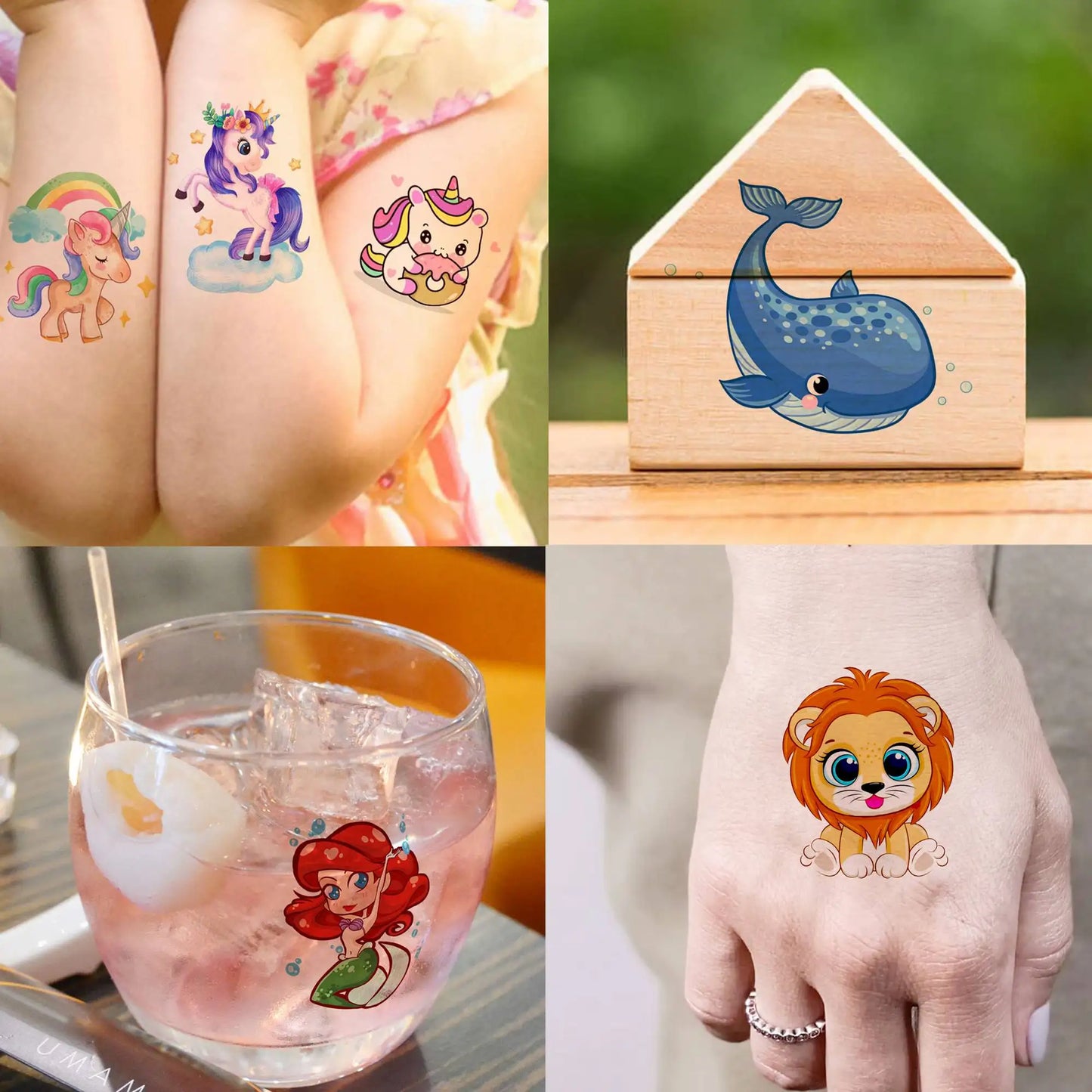 50 PCS Animals Temporary Tattoos For Women Girls Fake Butterfly Mermaid Unicorn Tattoo Sticker 3D Cartoon Body Art Tatoos Decor