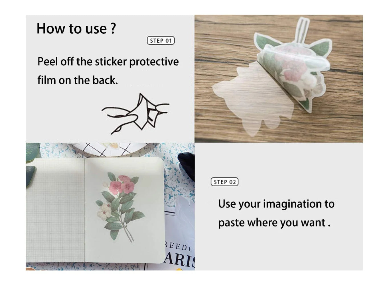 Floral Washi Planner Sticker, Decorative Adhesive Craft Scrapbooking Set for Diary, Album Journal, 60 PCS