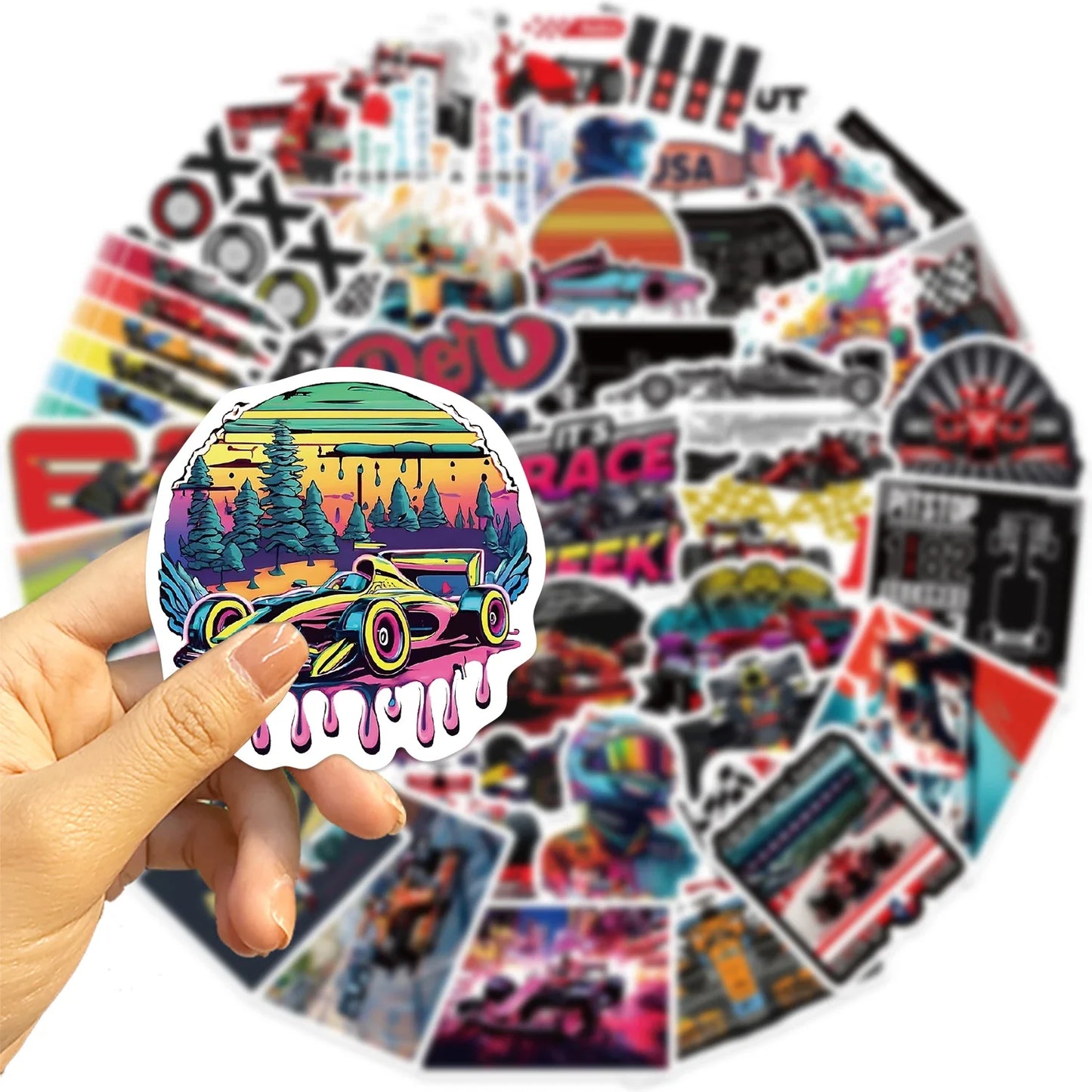 50PCS Formula One Stickers for Laptop, Luggage, Skateboard, DIY, Graffiti, Classic Toys