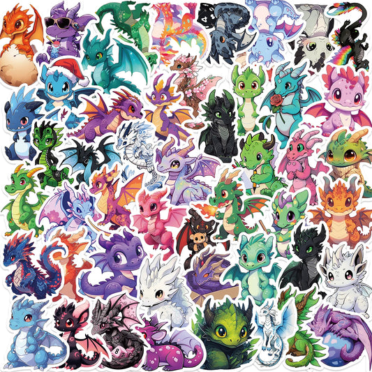 50pcs Cute Dragon Stickers for Scrapbooking, Laptop, Luggage, Car Decoration